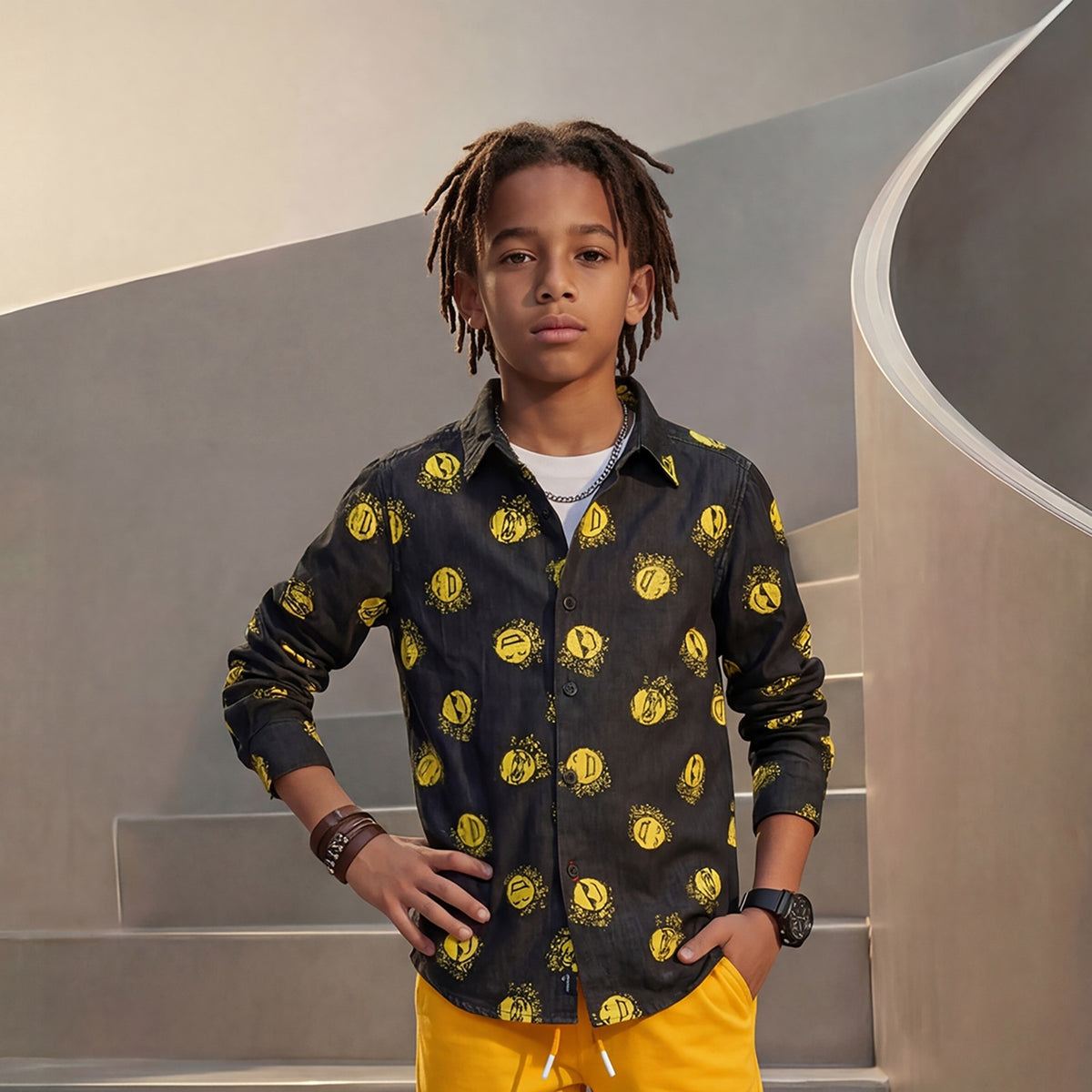 Kid's Black Regular Fit Shirts