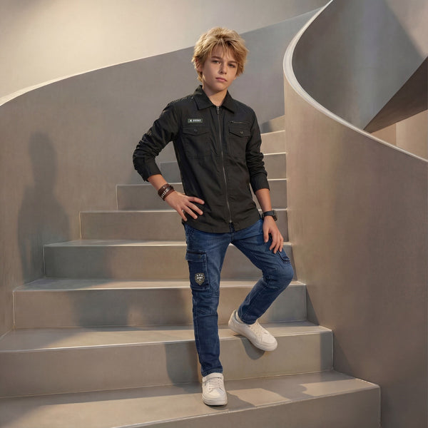 Kid's Black Regular Fit Shirts