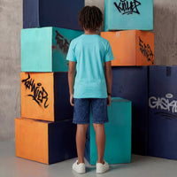 Kid's Red/Aqua Slim Fit Printed T-Shirts