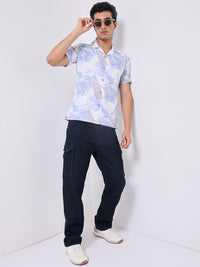Men's Blue Printed Regular Fit Shirts
