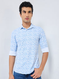 Men's Blue Printed Slim Fit Shirts
