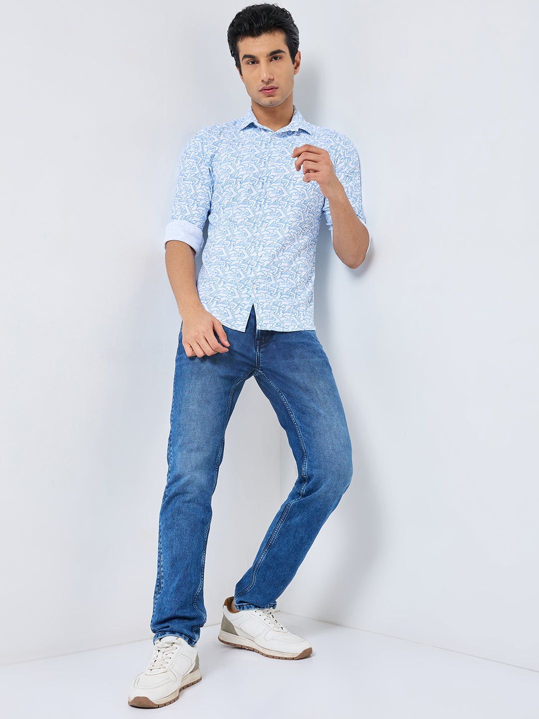 Men's Blue Printed Slim Fit Shirts