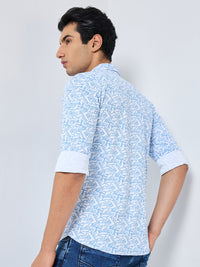 Men's Blue Printed Slim Fit Shirts
