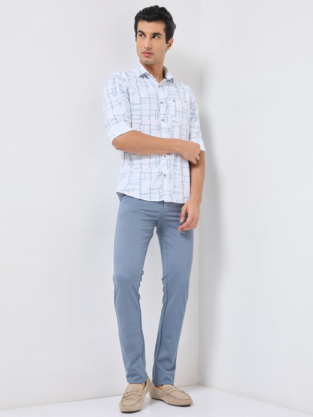 Men's White Printed Slim Fit Shirts
