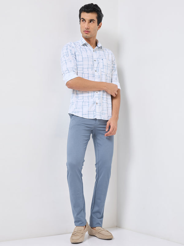 Men's White Printed Slim Fit Shirts