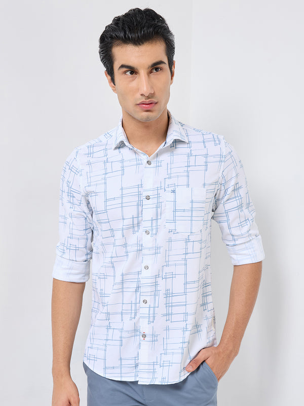 Men's White Printed Slim Fit Shirts
