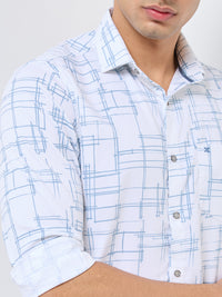 Men's White Printed Slim Fit Shirts