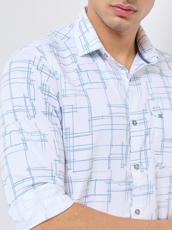 Men's White Printed Slim Fit Shirts