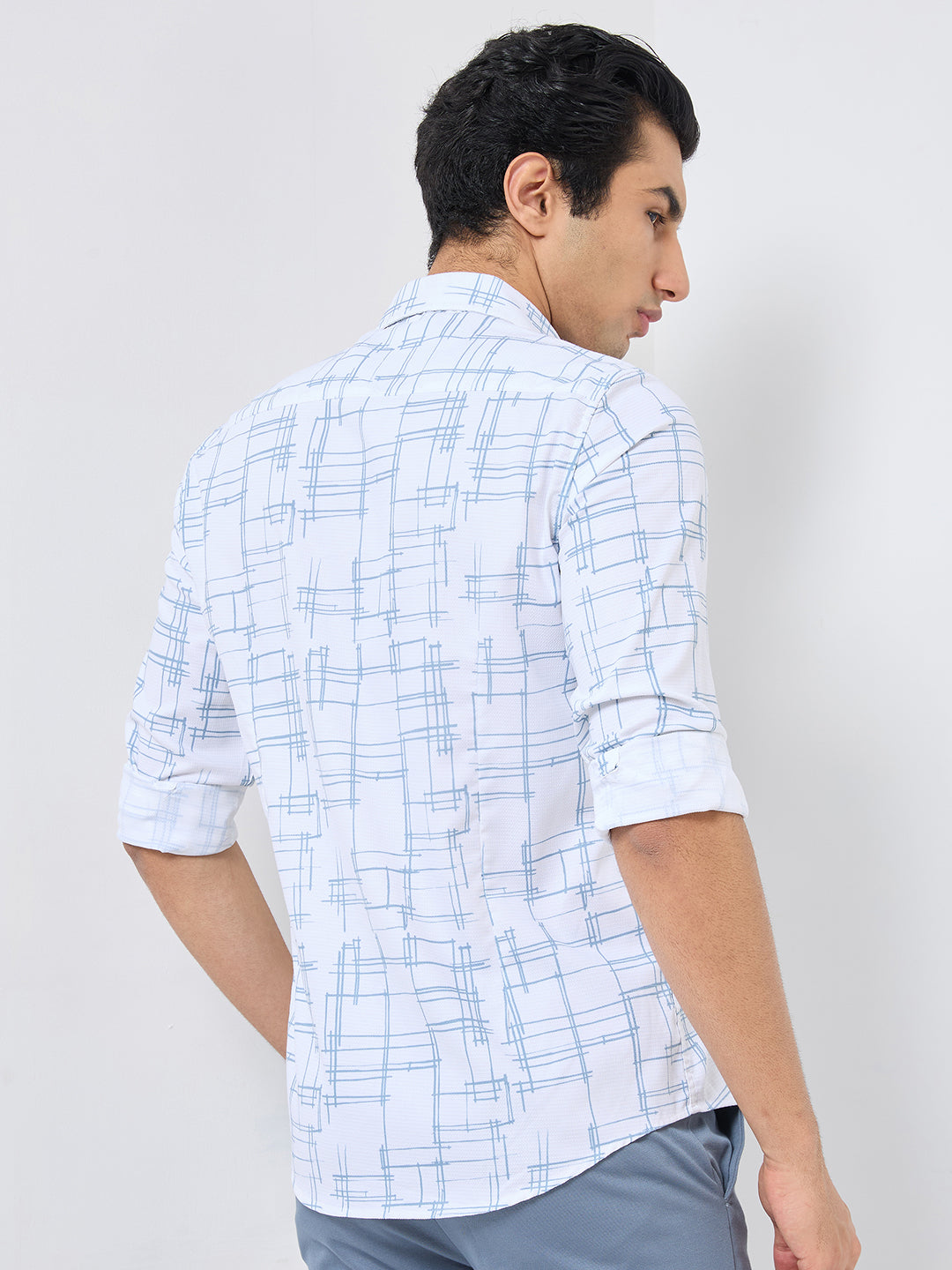 Men's White Printed Slim Fit Shirts