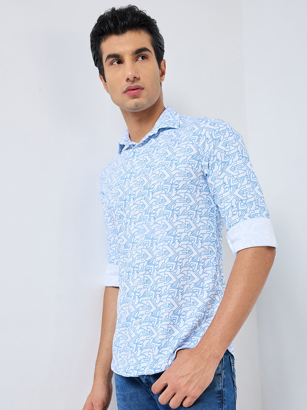 Men's Blue Printed Slim Fit Shirts
