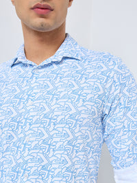 Men's Blue Printed Slim Fit Shirts