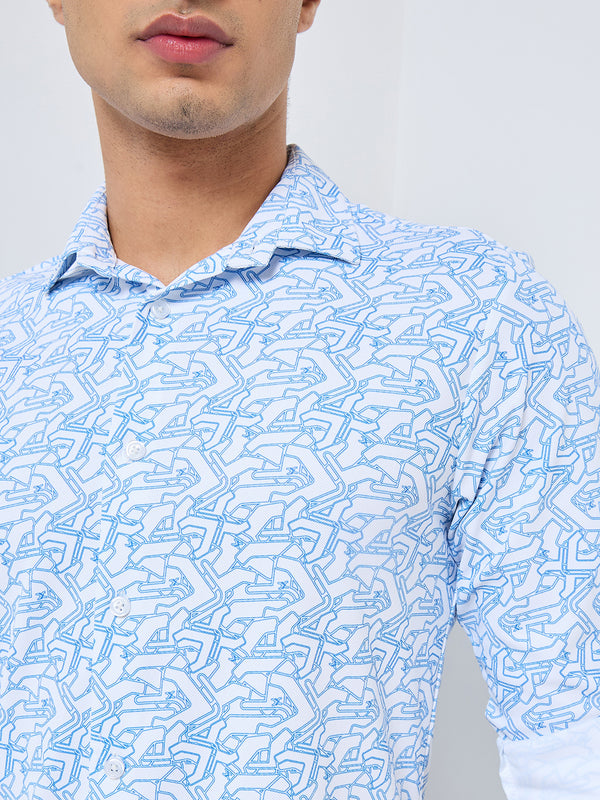 Men's Blue Printed Slim Fit Shirts