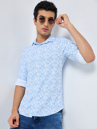 Men's Blue Printed Slim Fit Shirts
