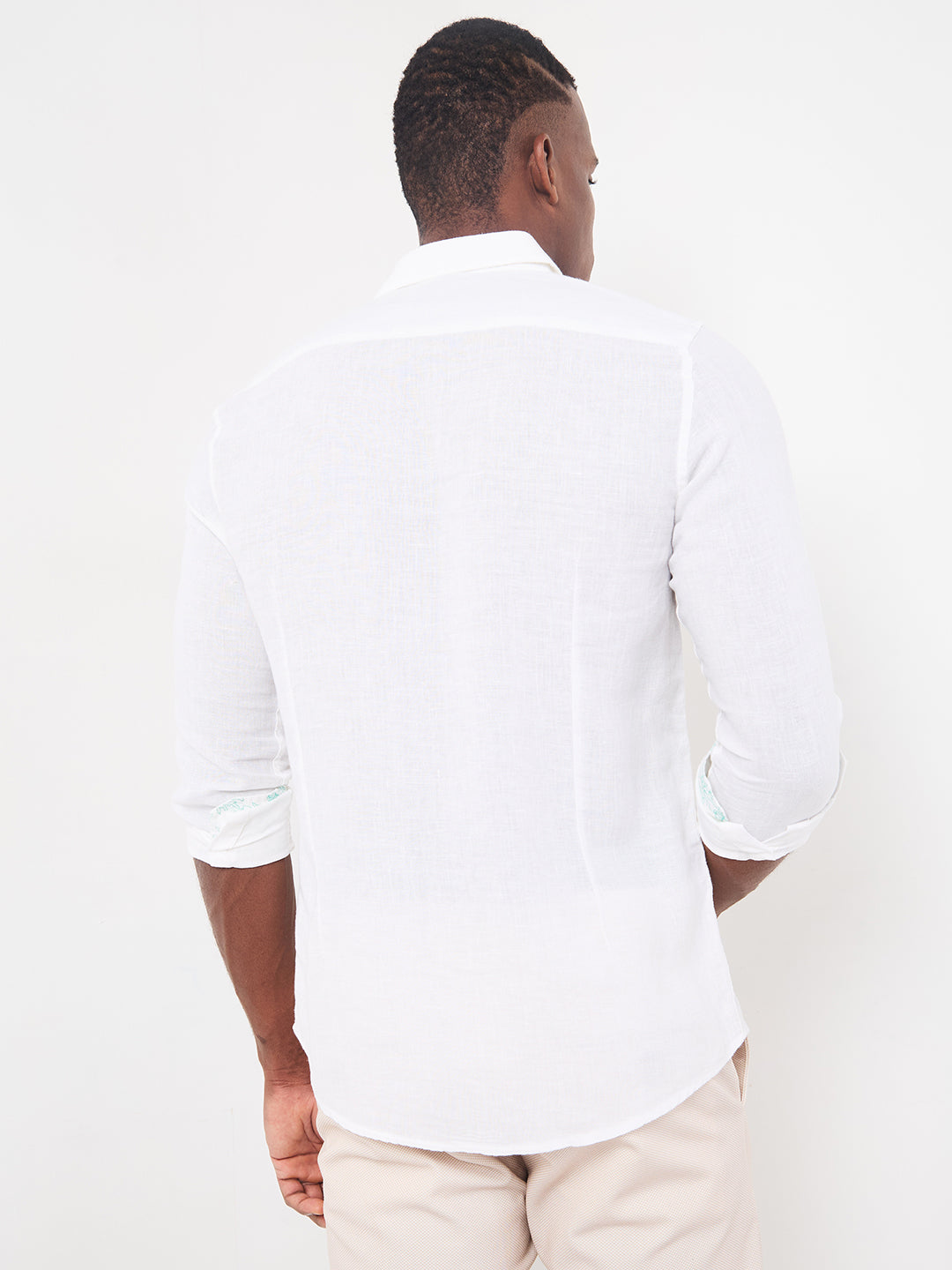 Men's White Solid Regular Fit Shirts
