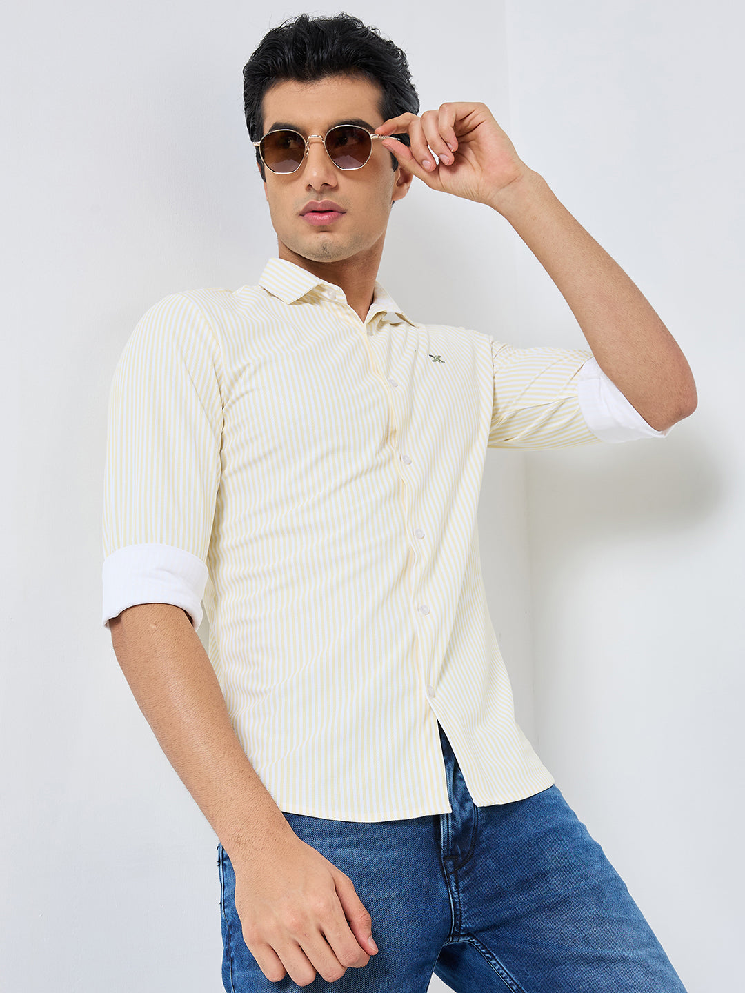 Men's Yellow Striped Slim Fit Shirts