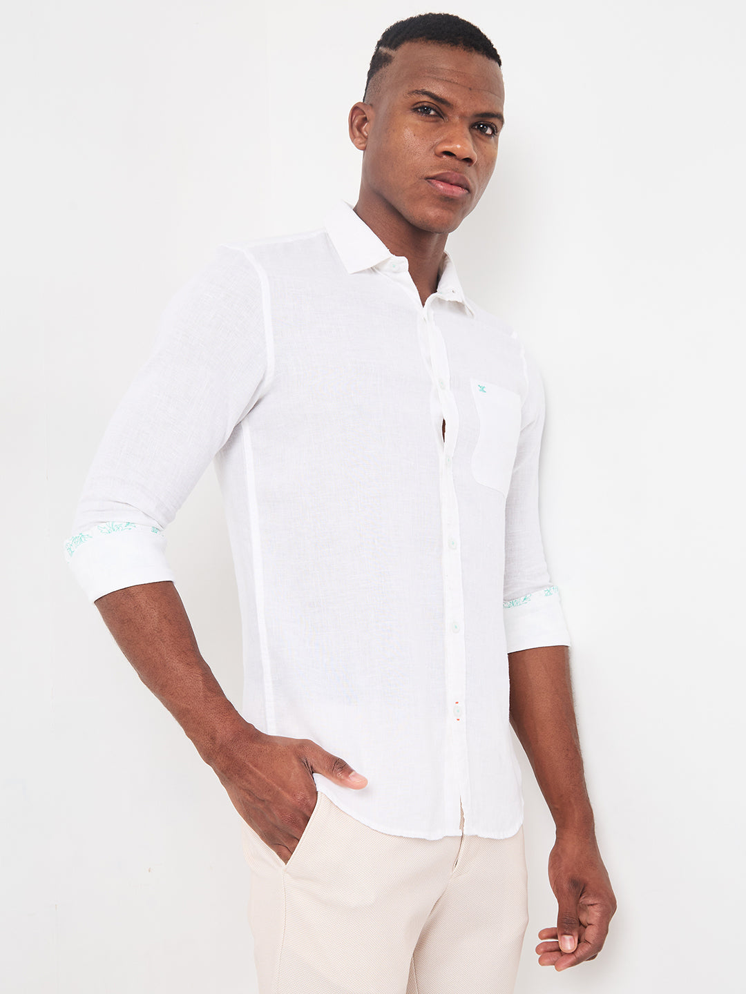 Men's White Solid Regular Fit Shirts