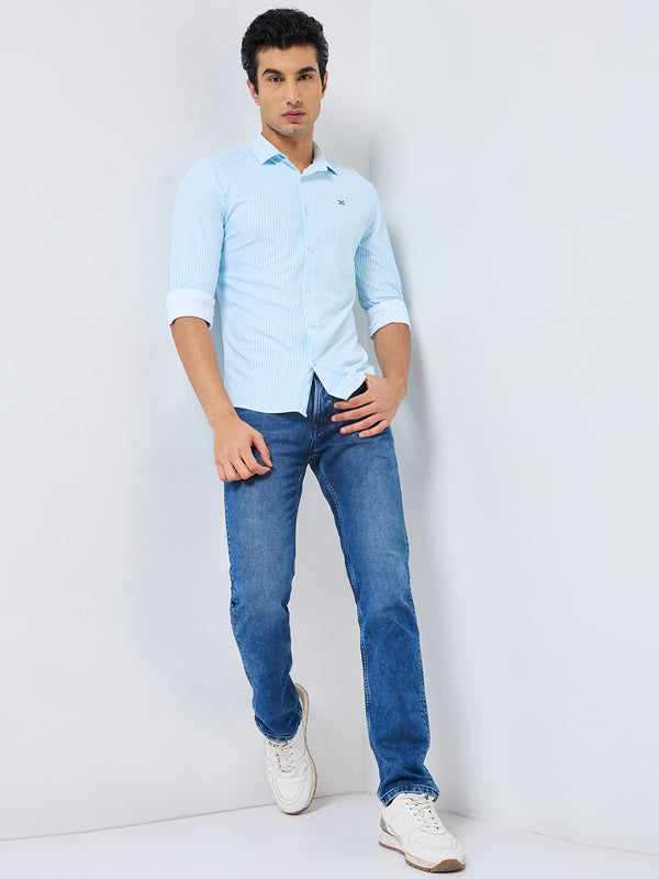 Men's Light Blue Striped Slim Fit Shirts