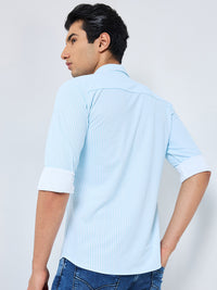 Men's Light Blue Striped Slim Fit Shirts