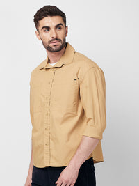 Men's Sand Solid Loose Fit Shirts