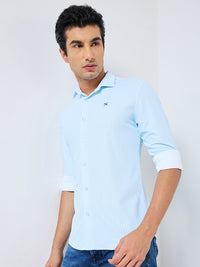 Men's Light Blue Striped Slim Fit Shirts