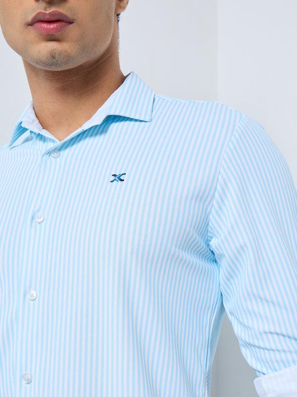 Men's Light Blue Striped Slim Fit Shirts