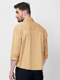 Men's Sand Solid Loose Fit Shirts