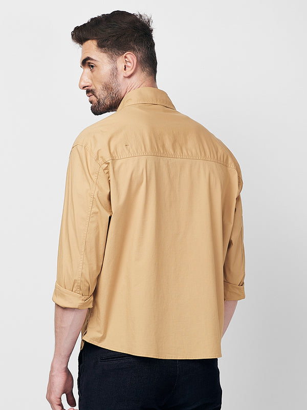 Men's Sand Solid Loose Fit Shirts