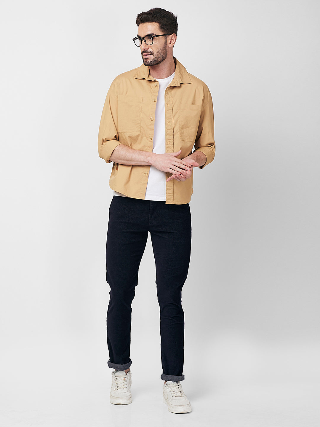 Men's Sand Solid Loose Fit Shirts