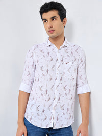 Men's White Printed Straight Fit Shirts