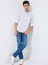 Men's White Printed Straight Fit Shirts