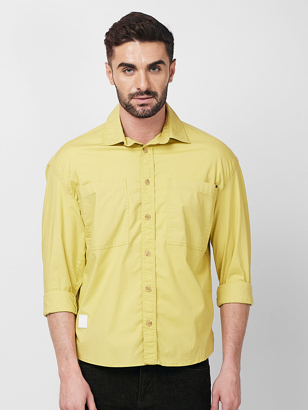 Men's Mustard Solid Loose Fit Shirts