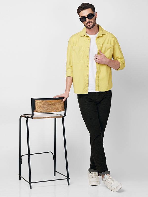 Men's Mustard Solid Loose Fit Shirts