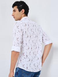 Men's White Printed Straight Fit Shirts