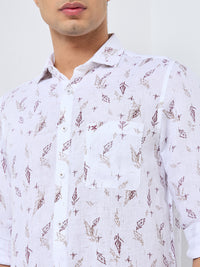 Men's White Printed Straight Fit Shirts
