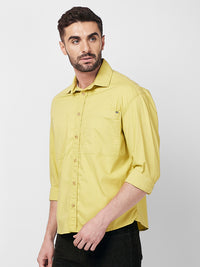Men's Mustard Solid Loose Fit Shirts
