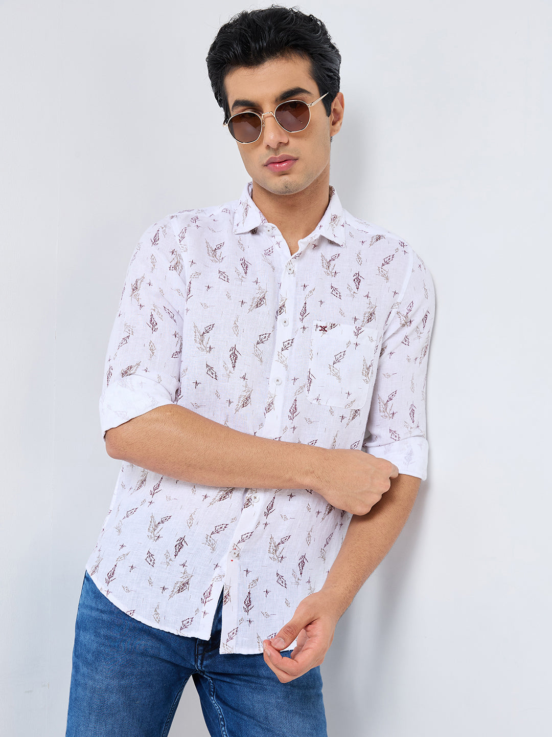 Men's White Printed Straight Fit Shirts