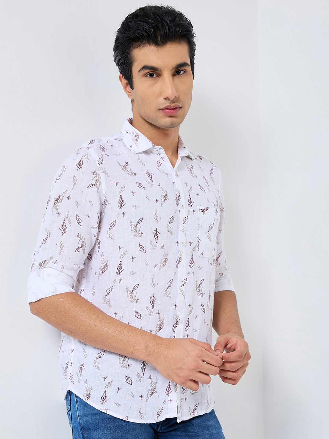 Men's White Printed Straight Fit Shirts