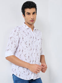 Men's White Printed Straight Fit Shirts