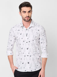 Men's White Printed Slim Fit Shirts
