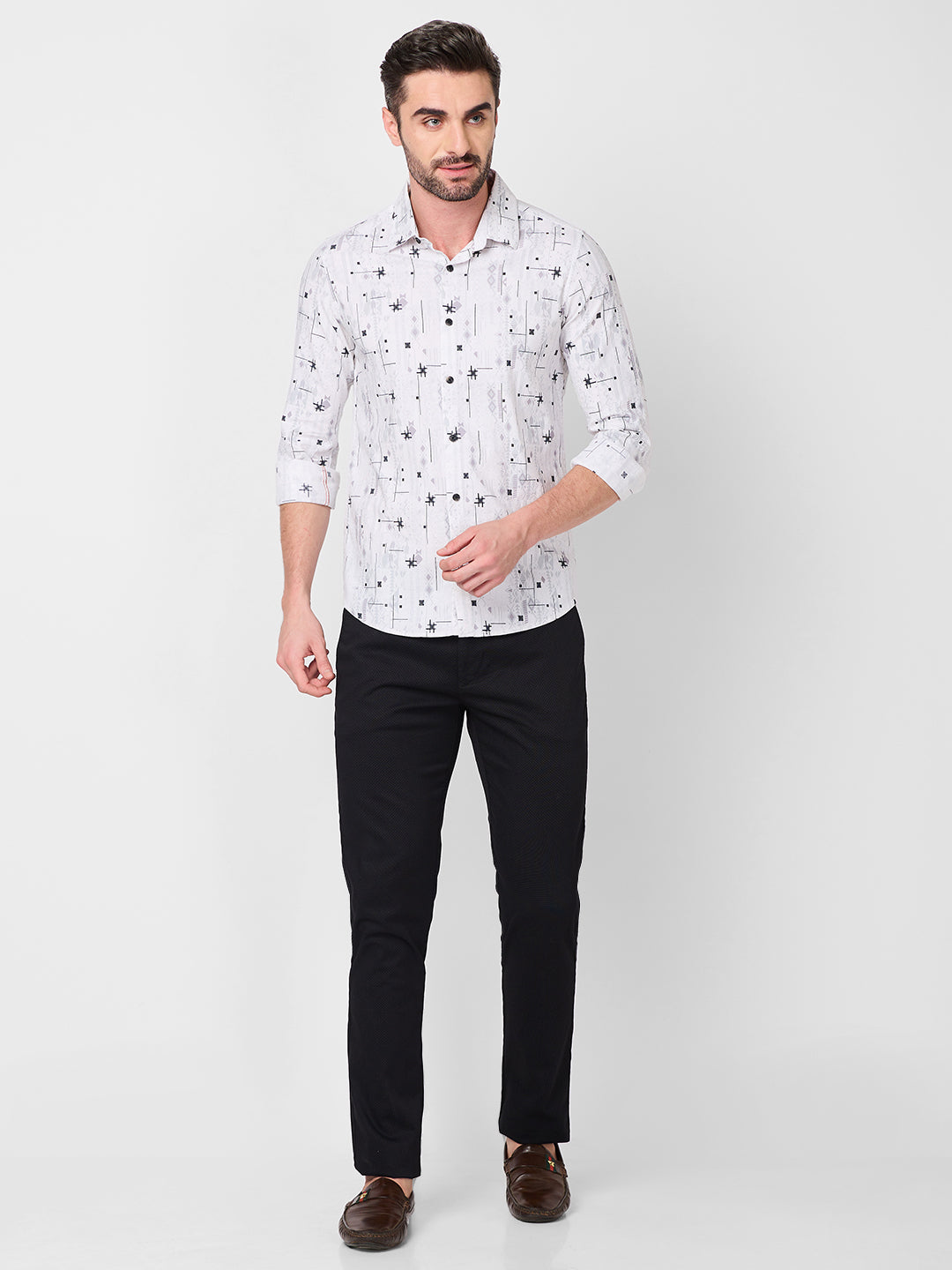 Men's White Printed Slim Fit Shirts