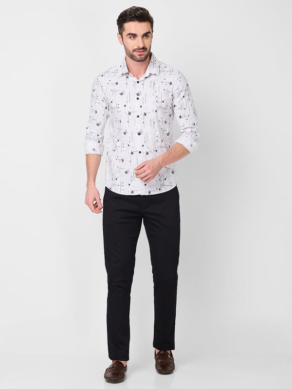 Men's White Printed Slim Fit Shirts