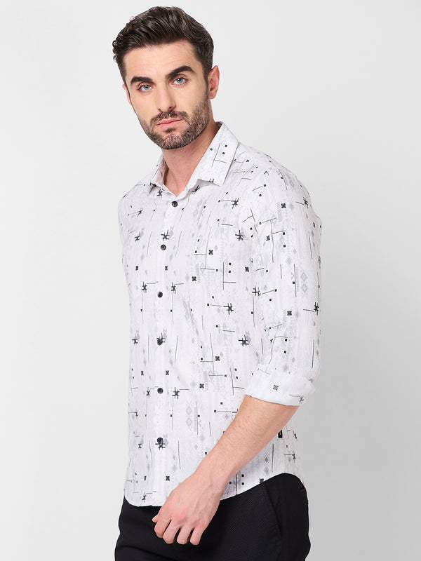 Men's White Printed Slim Fit Shirts