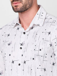 Men's White Printed Slim Fit Shirts