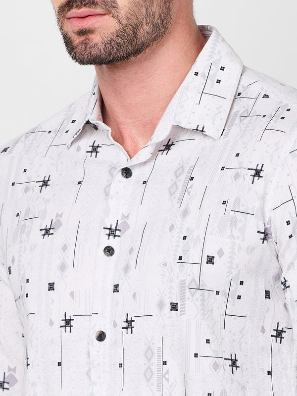 Men's White Printed Slim Fit Shirts