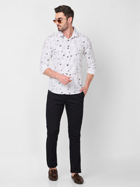 Men's White Printed Slim Fit Shirts