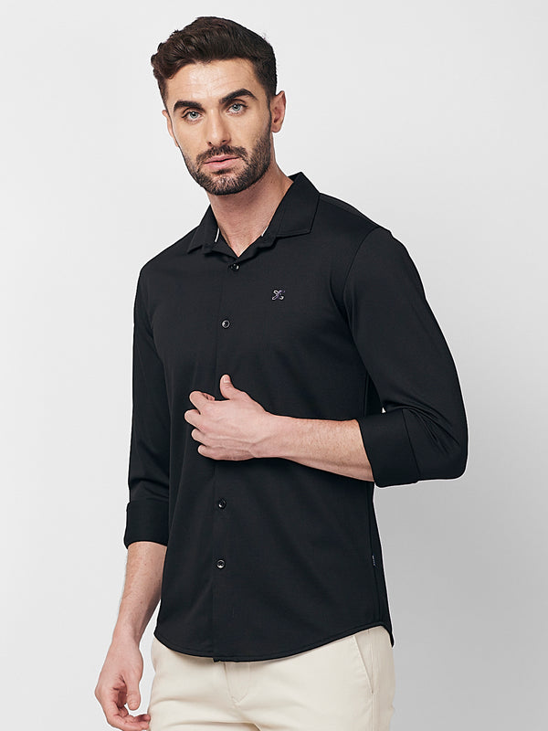 Men's Black Solid Slim Fit Shirts