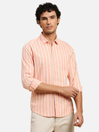 Men's Orange Striped Slim Fit Shirts