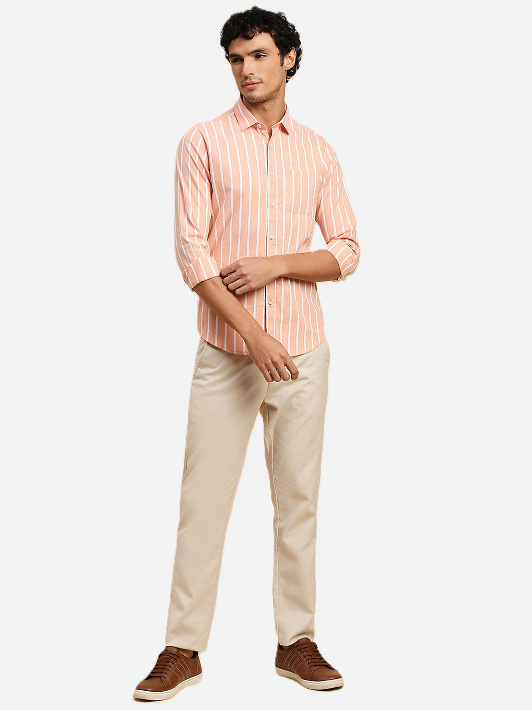 Men's Orange Striped Slim Fit Shirts