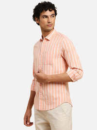 Men's Orange Striped Slim Fit Shirts
