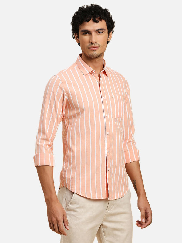 Men's Orange Striped Slim Fit Shirts